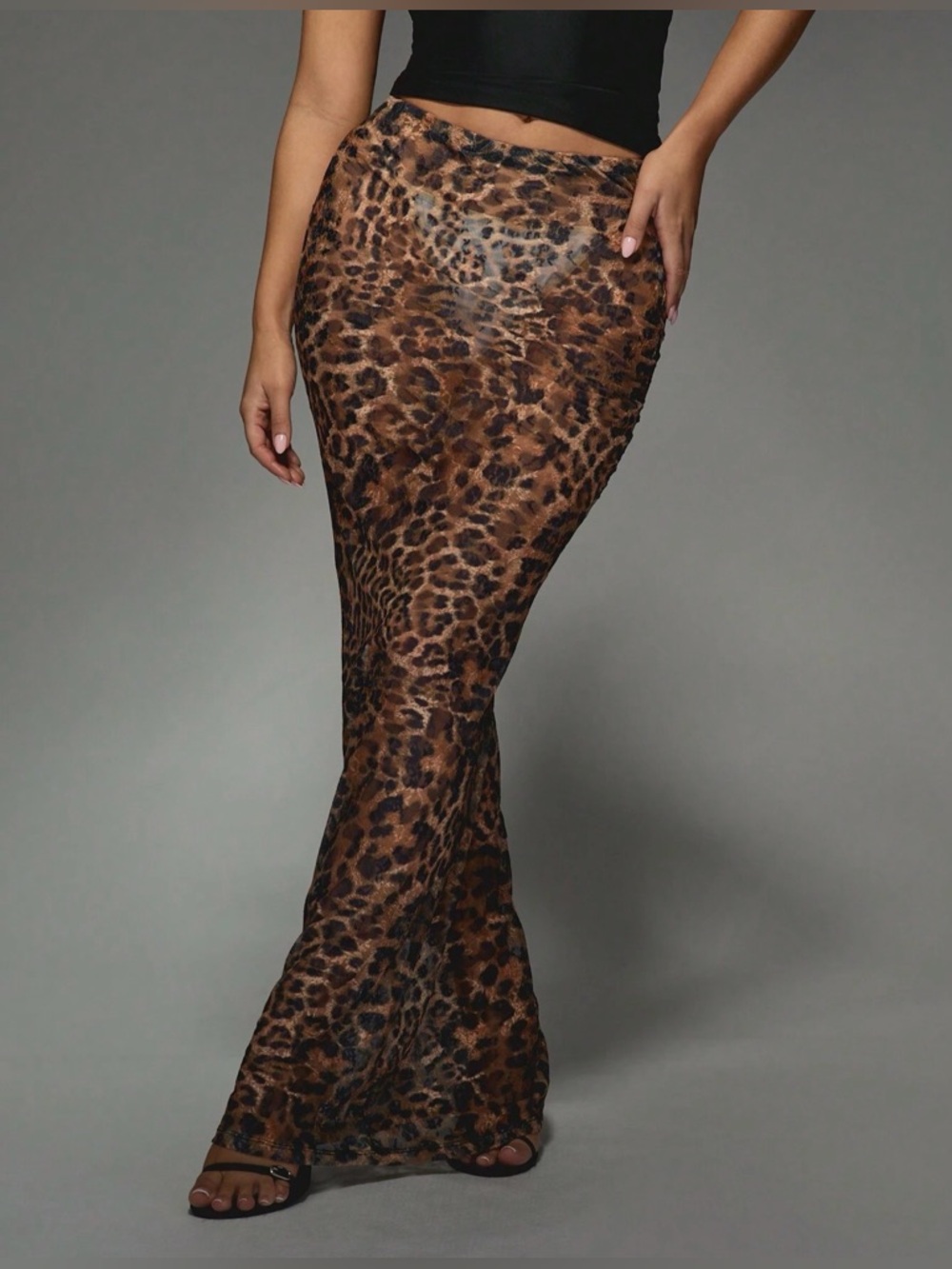 Leopard Print Maxi Skirt - Brown